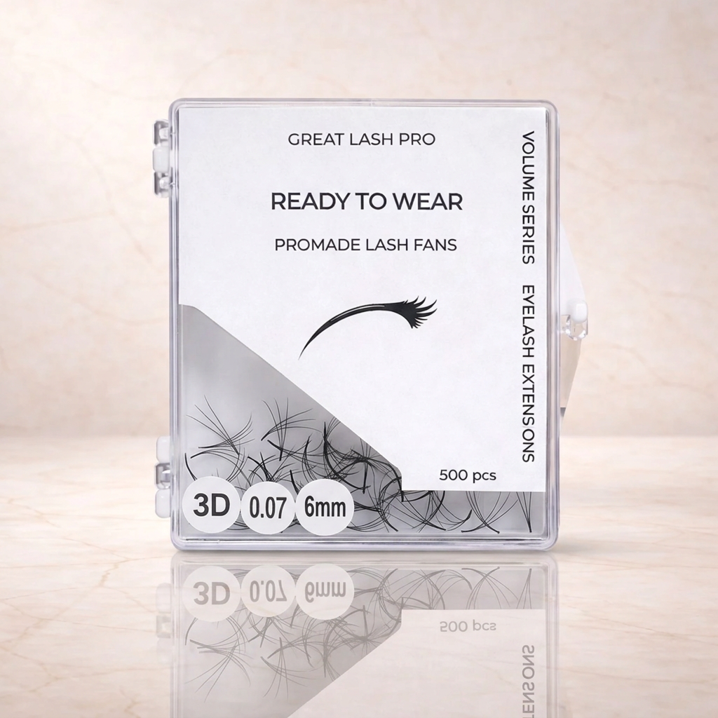 Ready to Wear 3D 0.07 6mm J-CURL promade lash fans, 500 fans per box