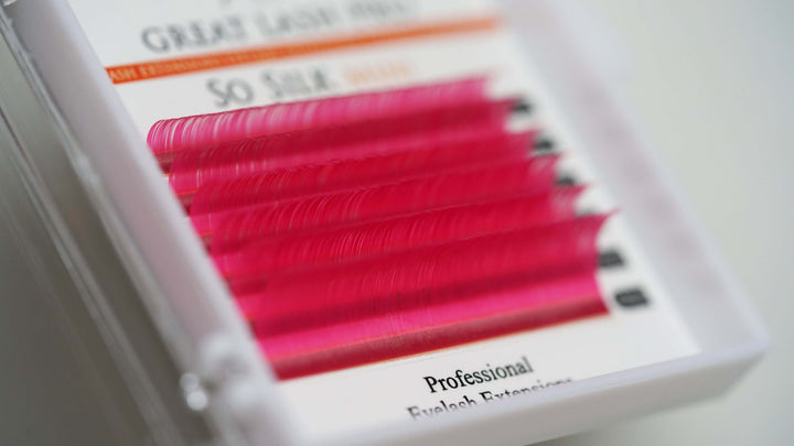 pink lashes, eyelash extensions, volume lashes