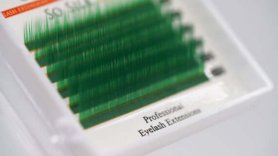 green lashes, eyelash extensions, volume lashes