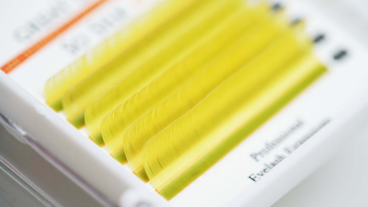 yellow lashes, eyelash extensions, volume lashes